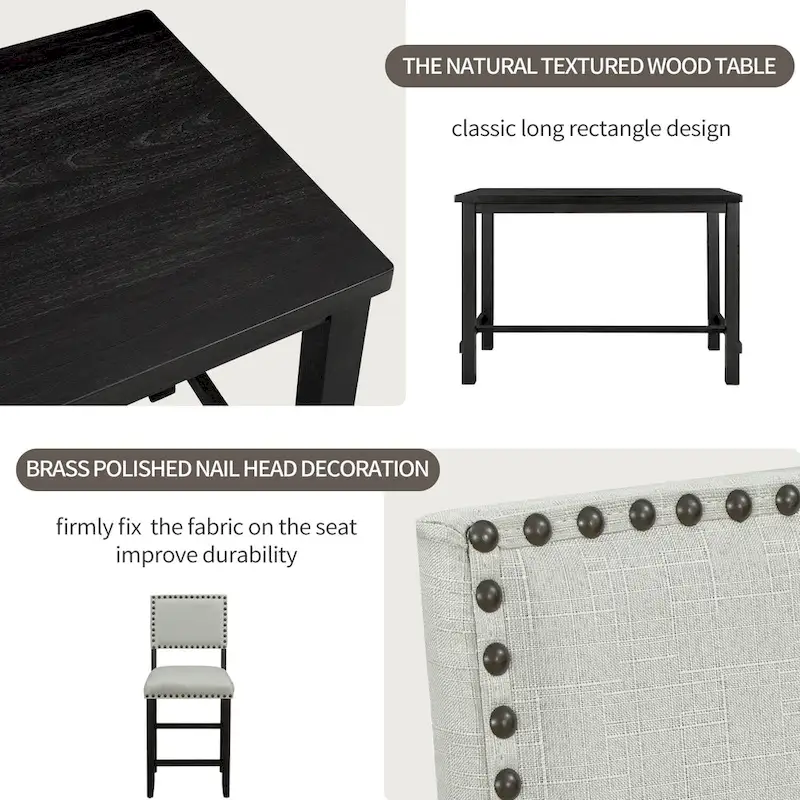 5-Piece Counter Height Dining Set with Table and 4 Chairs