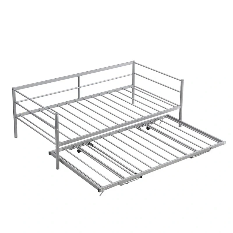 Metal Daybed with Adjustable Trundle, Pop Up Trundle