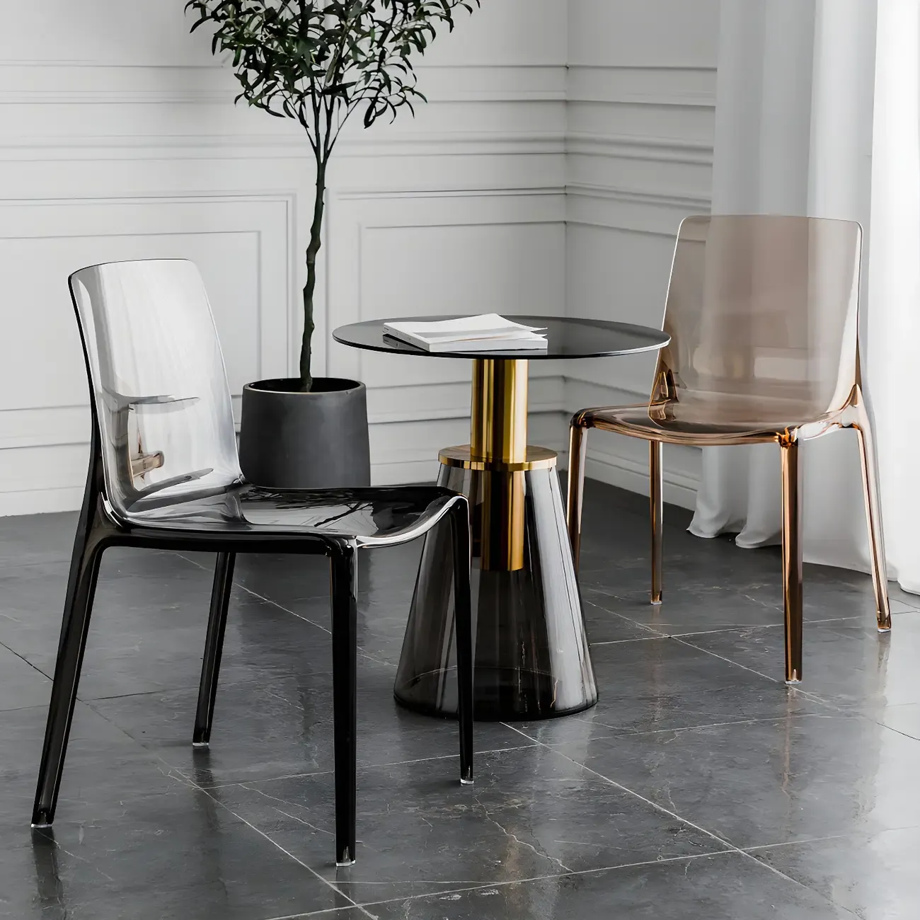 Amber Acrylic Armless Low Back Dining Chair