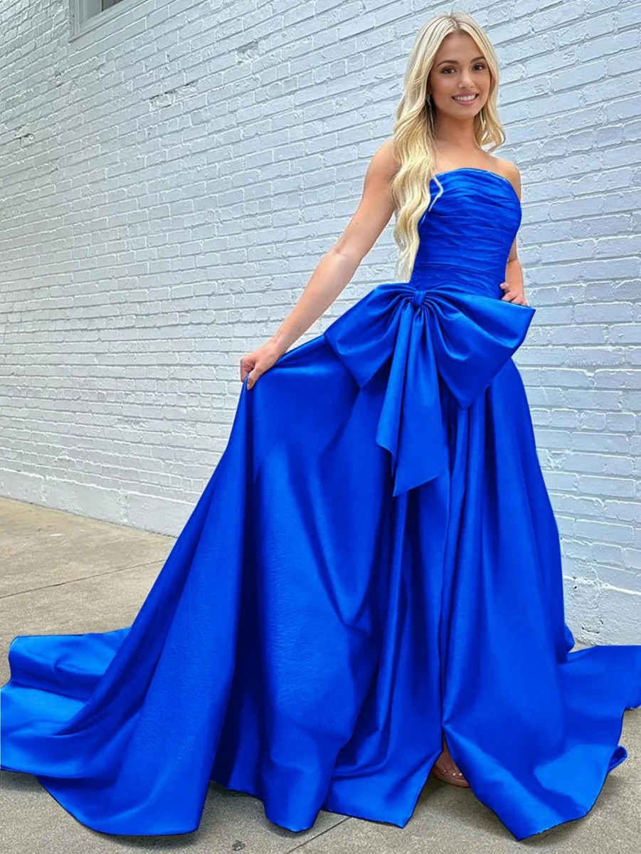 A-line Strapless Taffeta Long Prom Dress With Slit