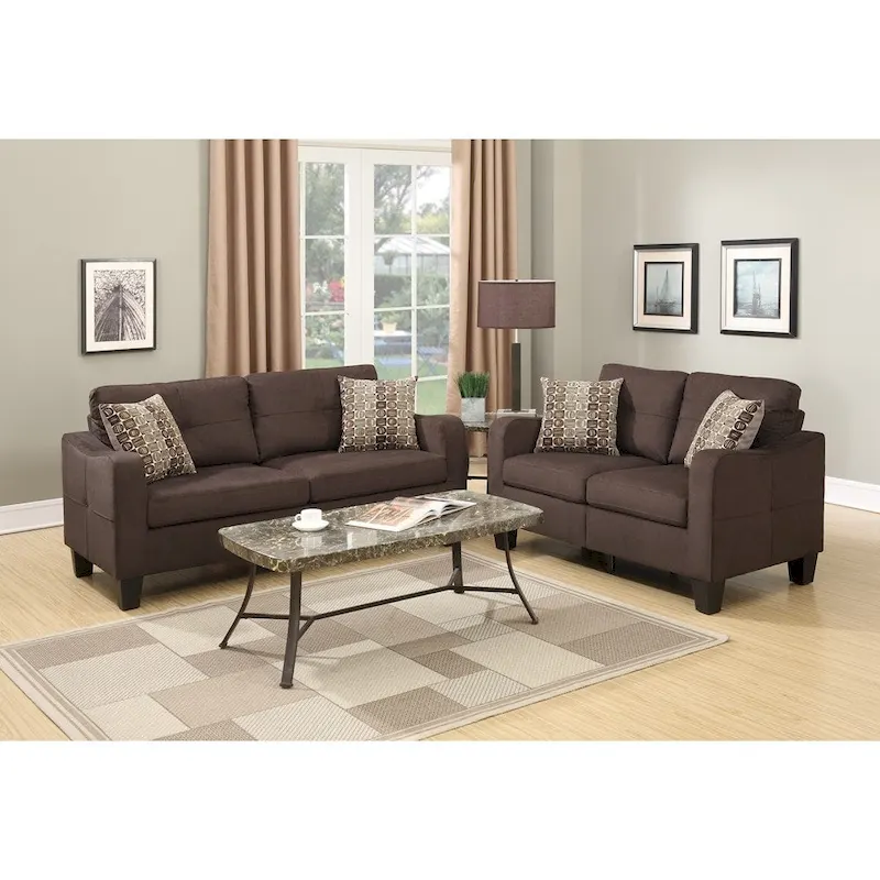 Sofa Set 2-Piece Loveseat 58 Sofa 72 Polyfiber Brown Accent Pillows Modern