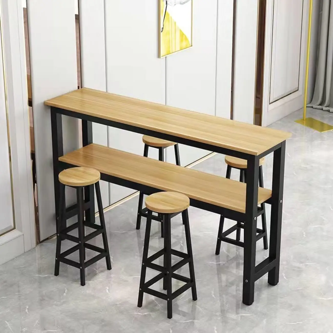 Modern Steel Wood Bar Tables with Shelf