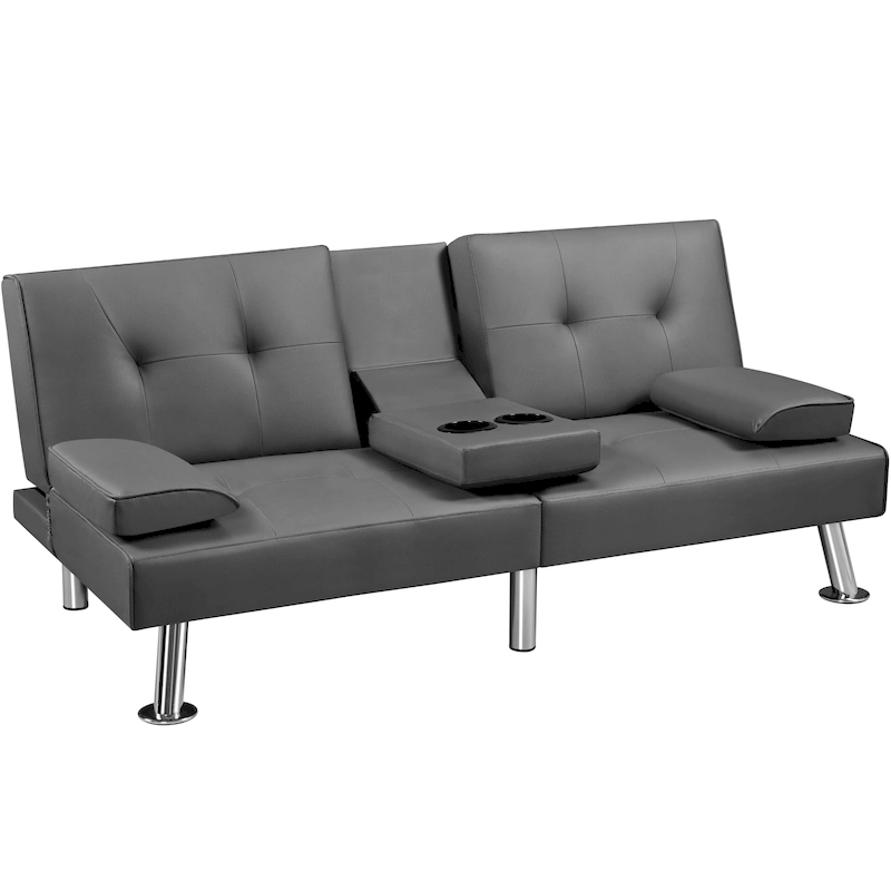 Yaheetech Faux Leather Convertible Futon Sofa Bed 3-In-1 Adjustable Futon Couch