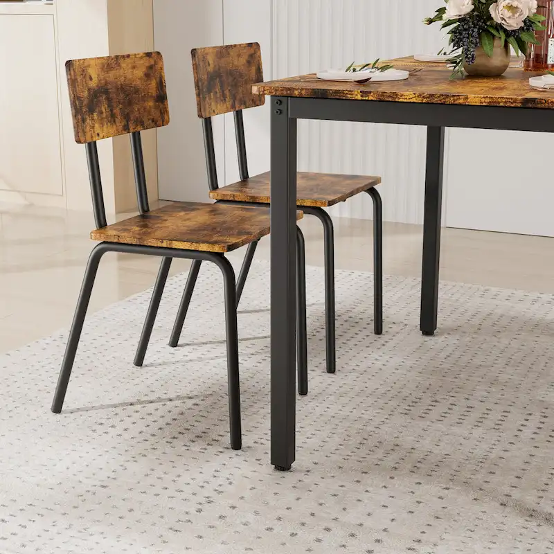 Kitchen Dining Table Set Metal Frame Breakfast Table with 4 Dining Chairs Modern Casual Dining Table Set 5-Piece Dining Set
