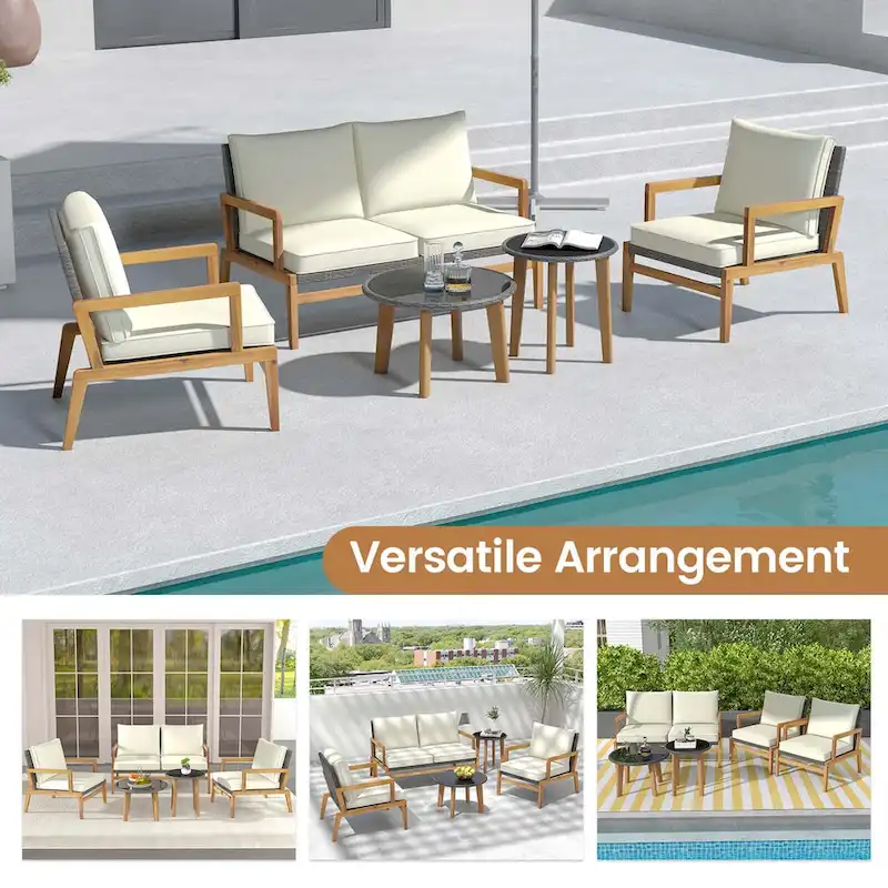 Costway 5 Piece Rattan Furniture Set Wicker Woven Sofa Set with Solid - See Details