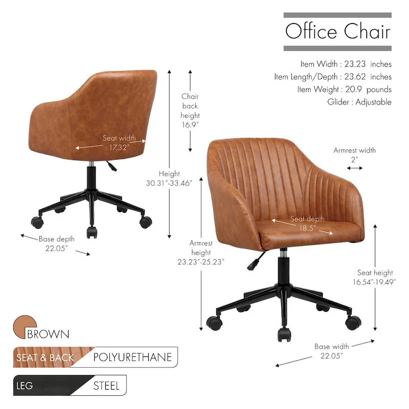 Office Desk Chair, Tufted PU Leather Upholstery