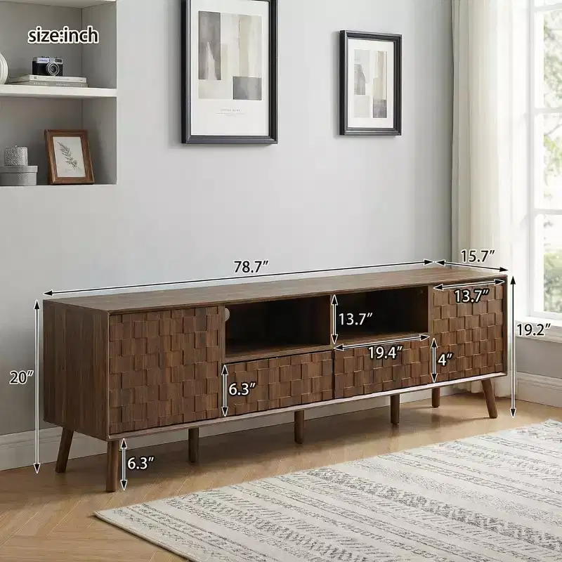 JVNOXK 78inch Modern TV Stand for TVs up to 85 inches for Living Room, Entertainment Center with Solid Wood Legs, Drawers and Cable Management