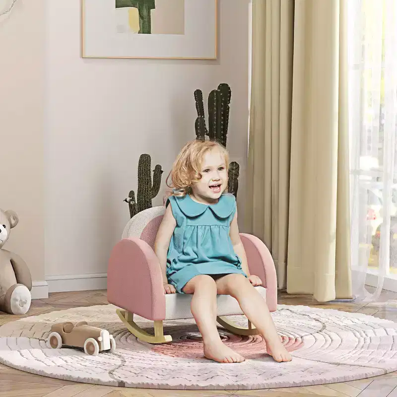 Whisen Velvet Kids Rocking Chair, Children's Armchair Rocker with Crown Decoration, Gentle Rocker Toddler Seat - Pink