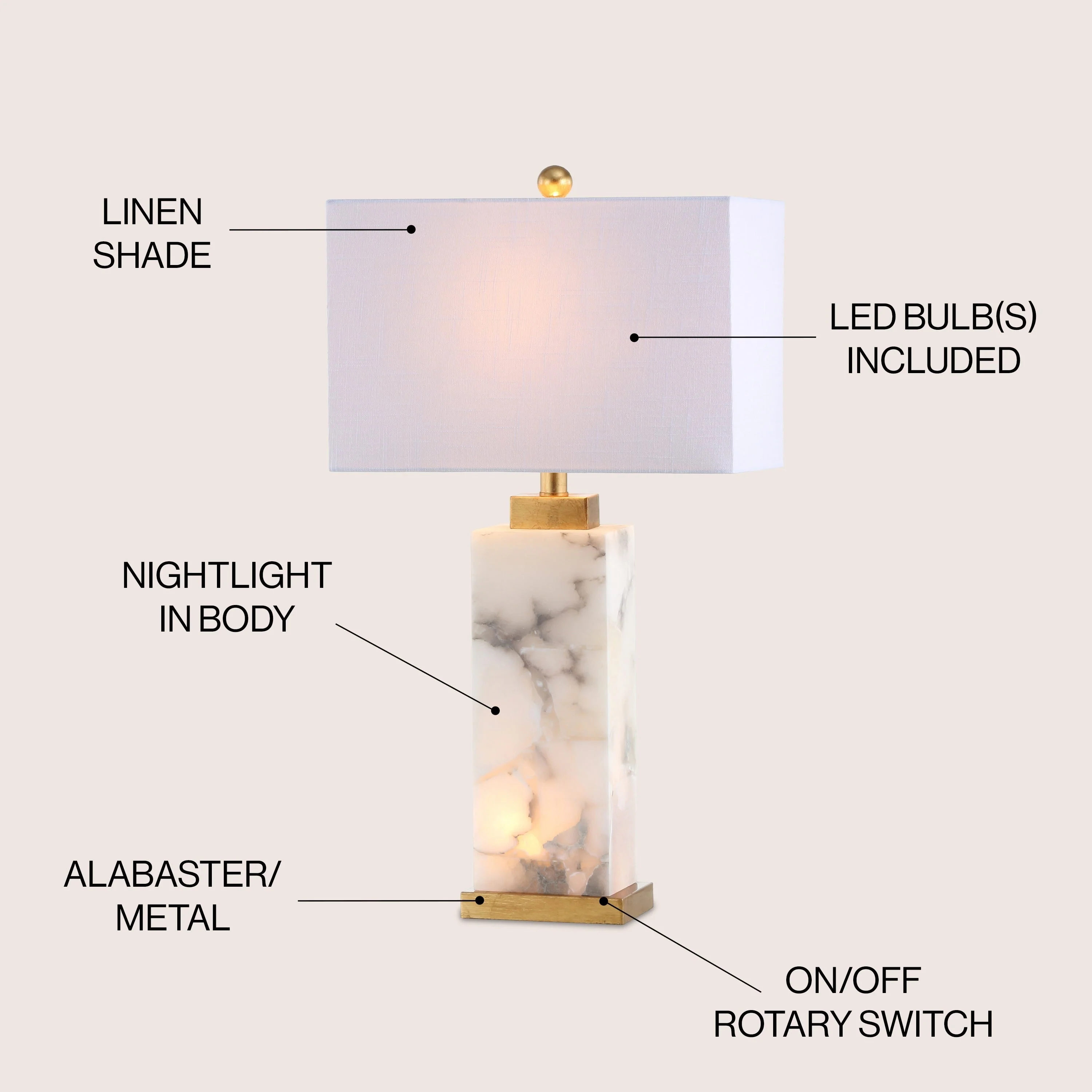 Eloise 27.5 Alabaster LED Table Lamp, White/Gold Leaf by JONATHAN Y