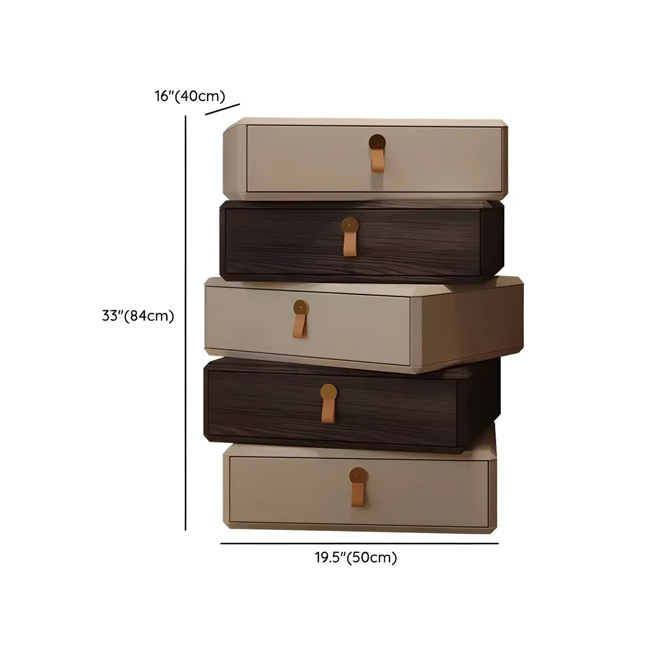 Stacked Beige Wood 3 Drawers Narrow Nightstand