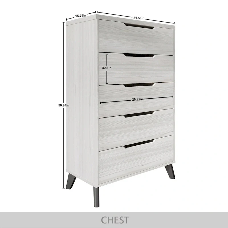5-Drawer Solid Wood Chest with Tapered Legs