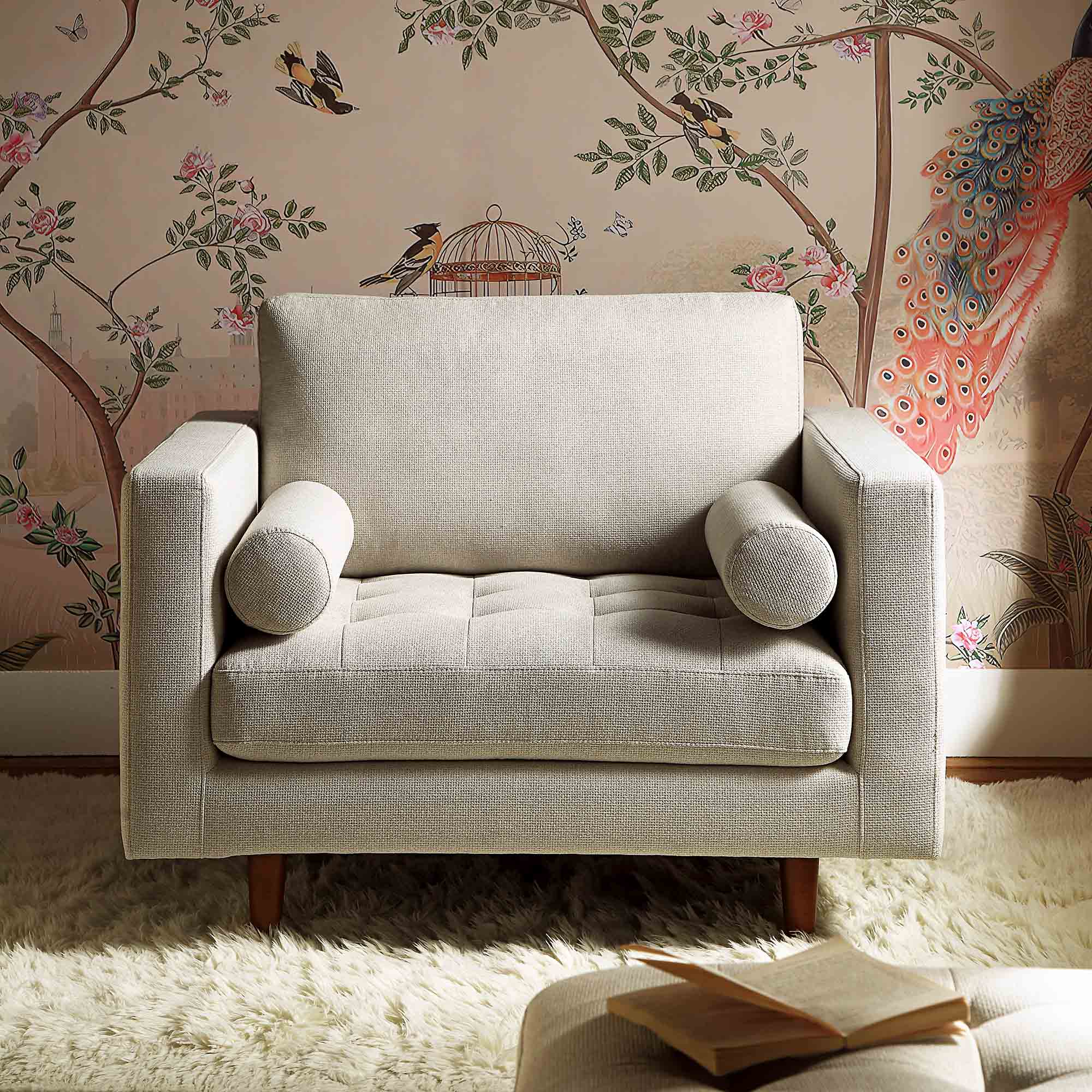 Armchair, Beige Woven Fabric