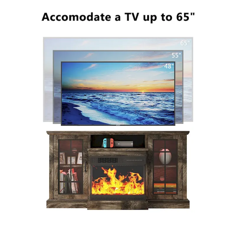 Fireplace TV Stand with All-Sided Glass Electric Fireplace
