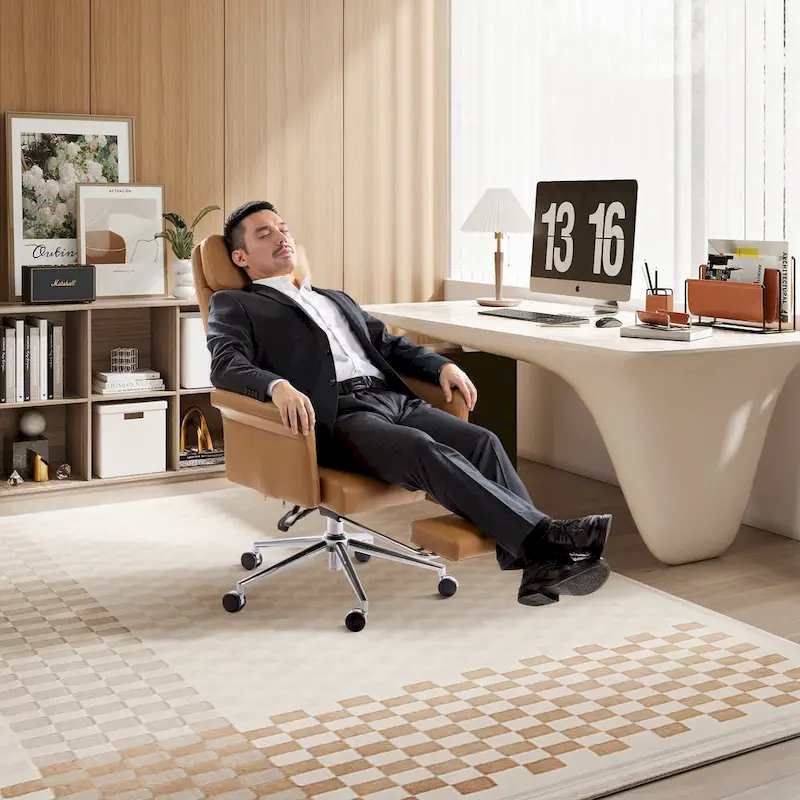 High-Back Office Chair with Footrest and Quilted Design for Adults