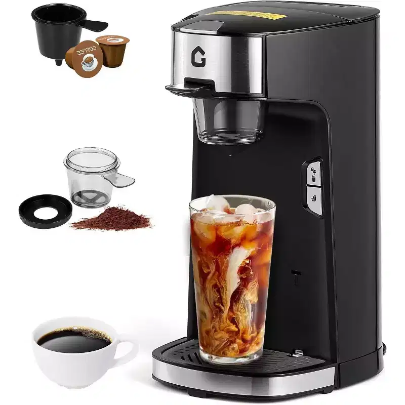Single Serve Coffee Maker, Auto Shut Off, Adjustable Tray, One-Button Fast Brew, 18.6 Oz Water Tank for Capsule, Ground  Tea, for Home, Office