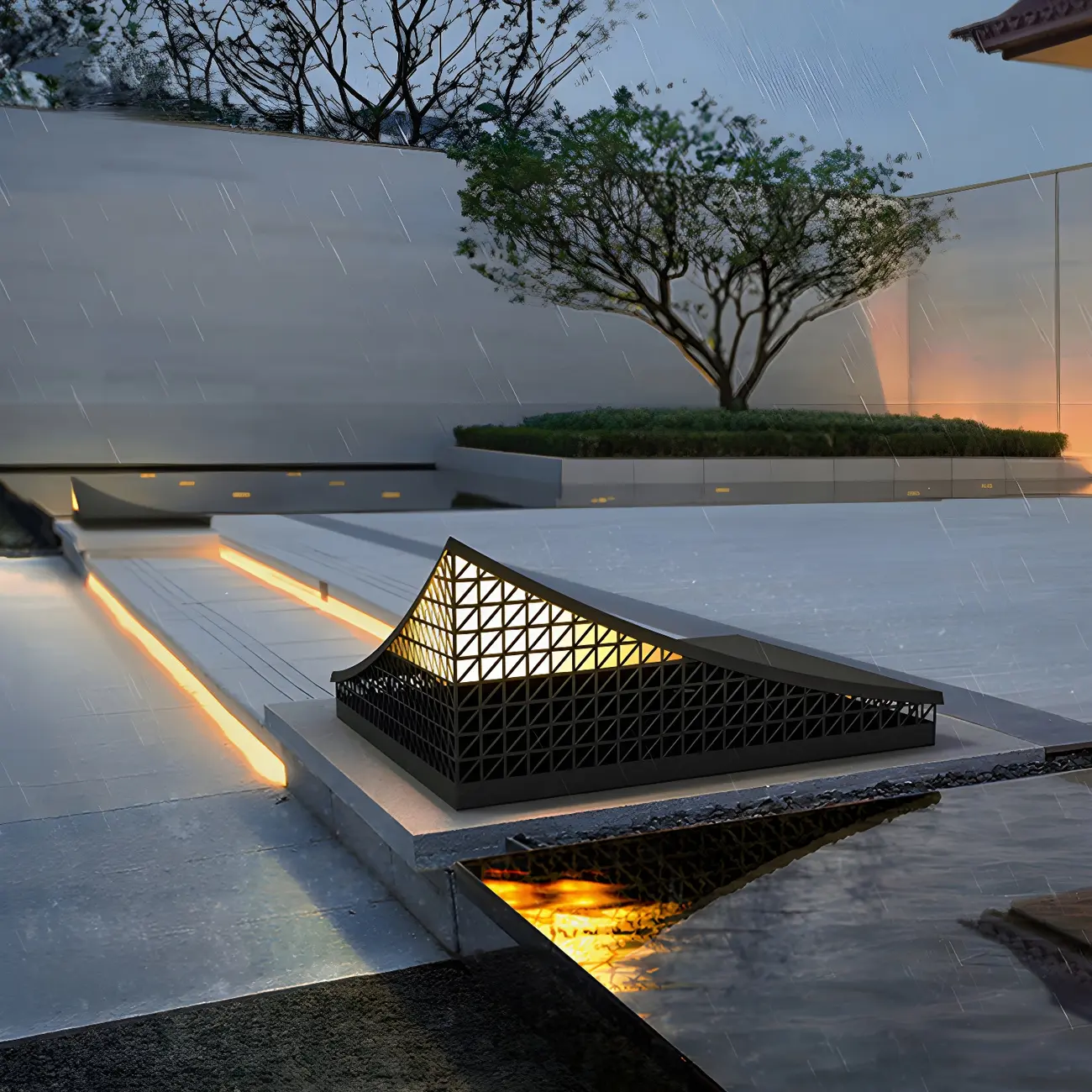 Designed Eave Simple Black Metal Post Cap Light