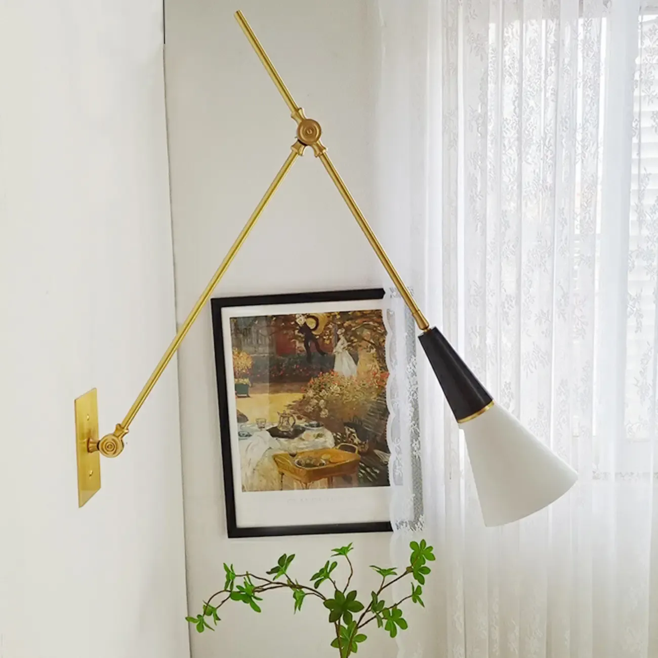 Gold Metal Modern White Aluminum Shade Swing Arm Wall Light