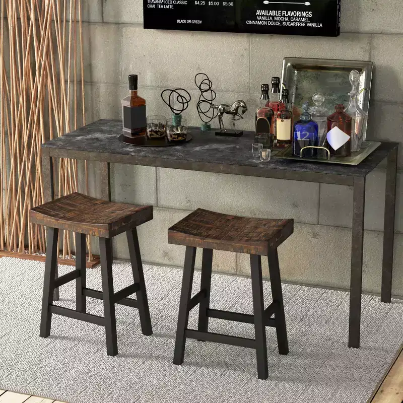Costway 24 Bar Stool Set of 2 Counter Height Solid Wood Curved Saddle Seat Footrest