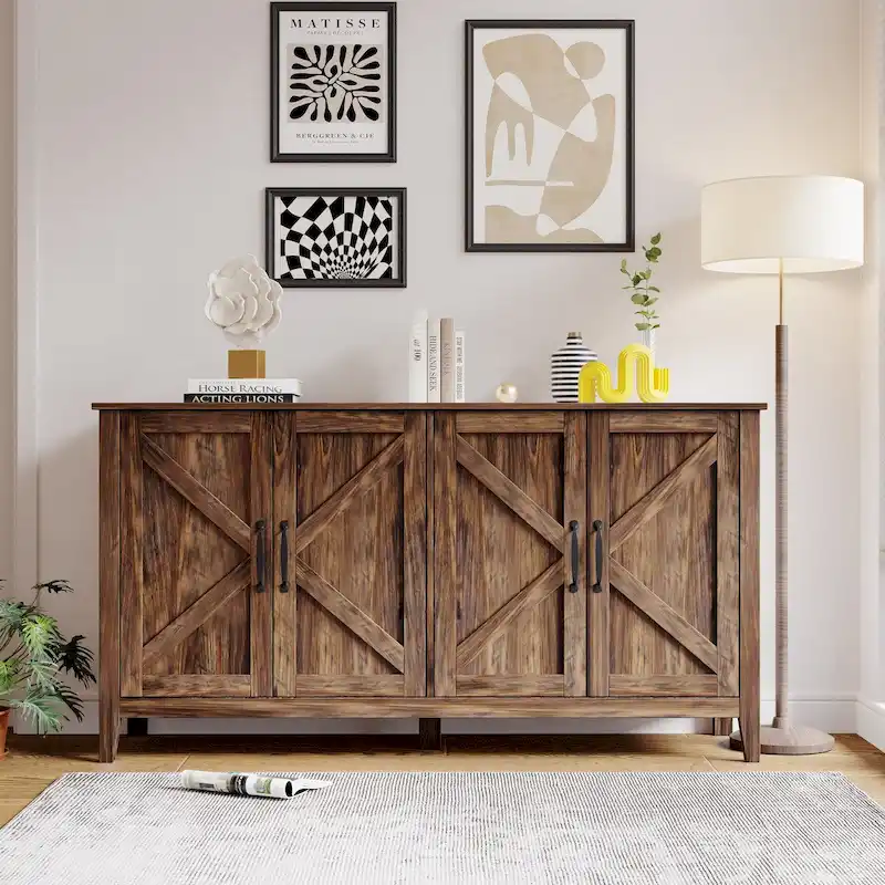 Brown / Black / White Sideboard Cabinet with 4 Doors & 4 Shelves — 1 Unit