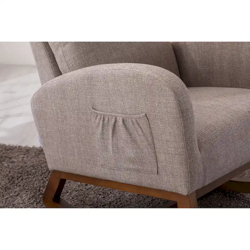 Modern 27  Upholstered Rocking Chair with Wood Legs and Side Pocket