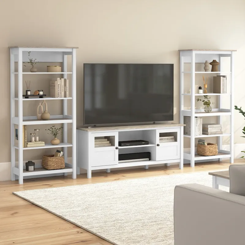 Bush Furniture Mayfield Farmhouse 60W TV Stand with Bookcases.