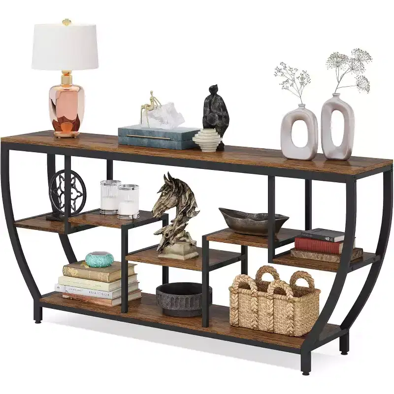 Lantine 70.86 Inch Long Sofa Table with Shelves, Rustic Console Table with Storage, Industrial Entryway Table TV Stand