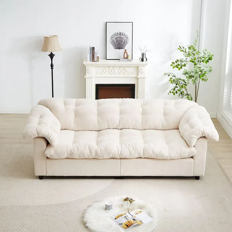 99.2  Chenille Comfort Deep Seat Sofa, Upholstered Fluffy Cloud Sofa