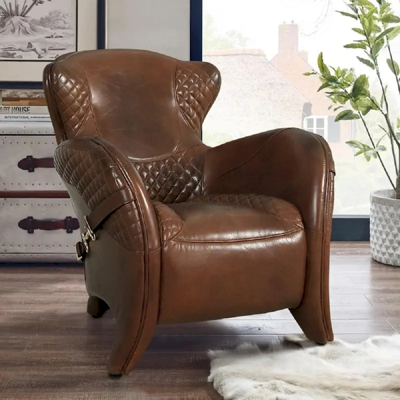 Aspen Top Grain Leather Wing Chair, Brown
