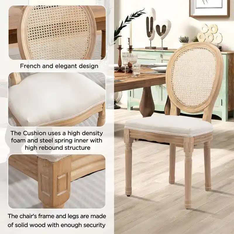 French Chair Dining Chair Solid Wood with Nailhead Trim Set of 2