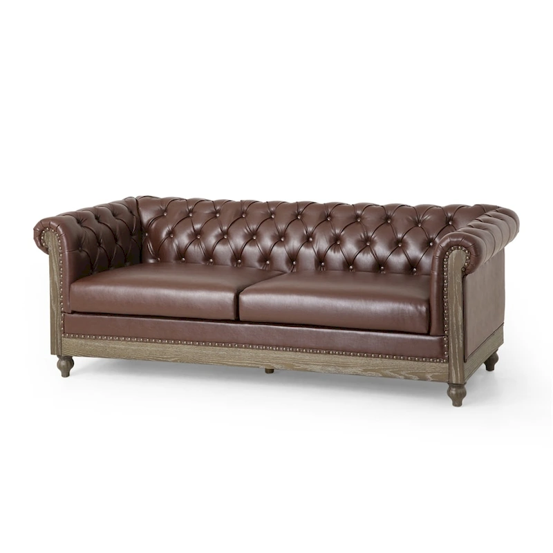 Retro 3 Seat PU Sofa with Wooden Frame and Legs