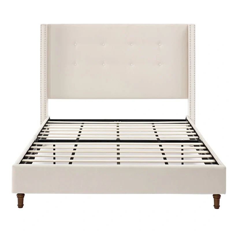 CUSchoice 54 High Headboard Upholstered Queen/King Bed (No Box Spring Needed)