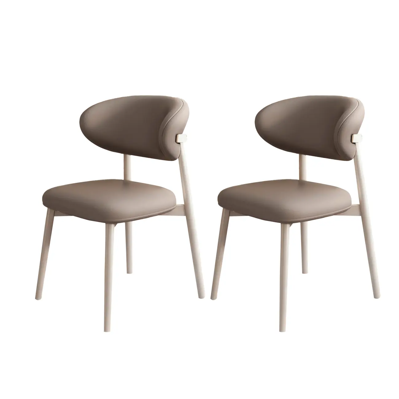 Modern Leather Wood Dining Chair Set of 2