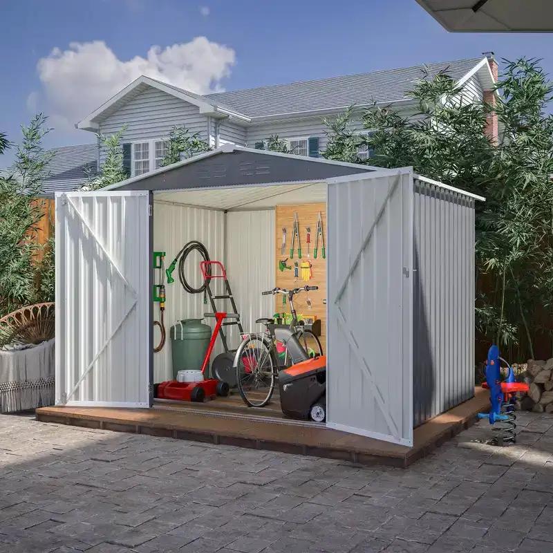 Storage Shed, Metal Shed - 8'x6' Waterproof with Metal Foundation & Floor Frame, Lockable Door for Backyard, Patio