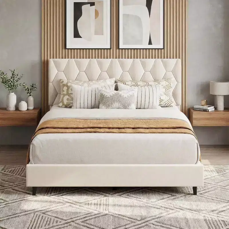 GustoWave Upholstered Platform Bed Frame with Adjustable Headboard, NoiseFree Design