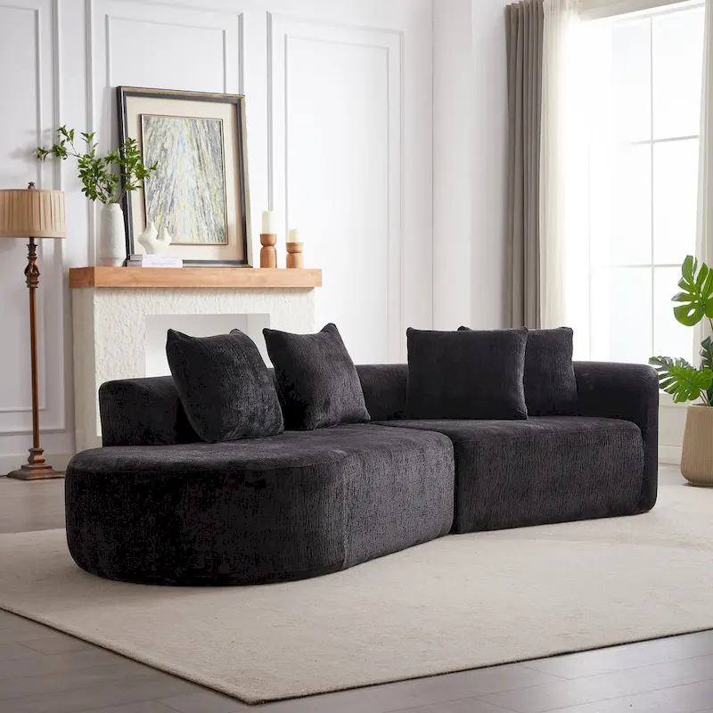 114 Chenille Deep-Seat Sectional Sofa with 4 Pillows