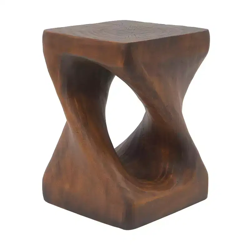 GDFStudio Verde Outdoor Lightweight Concrete Twist Design Wood Grain Texture Side Table