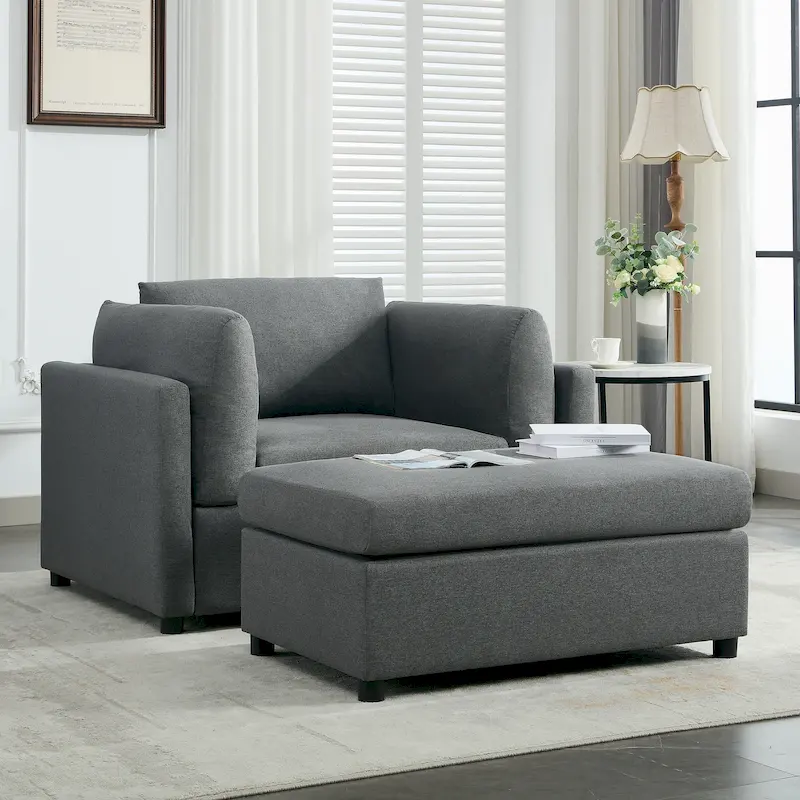 50 Oversized Armchair with Ottoman, Modern Accent Chair, Lumbar Support, Reading Sofa for Bedroom