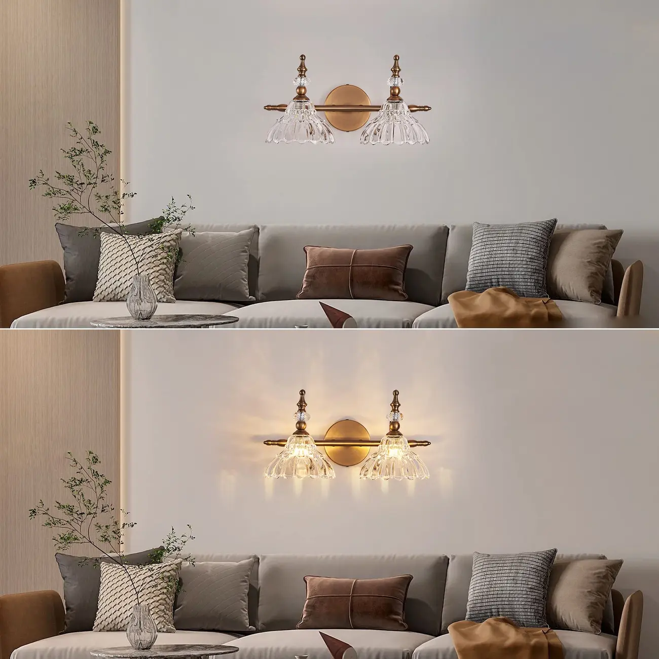 Modern Flower Glass Bathroom Vanity Light in Black/Brass