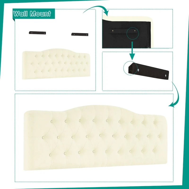 Cecilia Button Tufted Upholstered Headboard, Height Adjustable Headboards,Bed Backboard Premium Padded Fabric Headboard