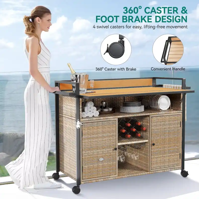 Moasis 54.3 Wicker Bar Cart