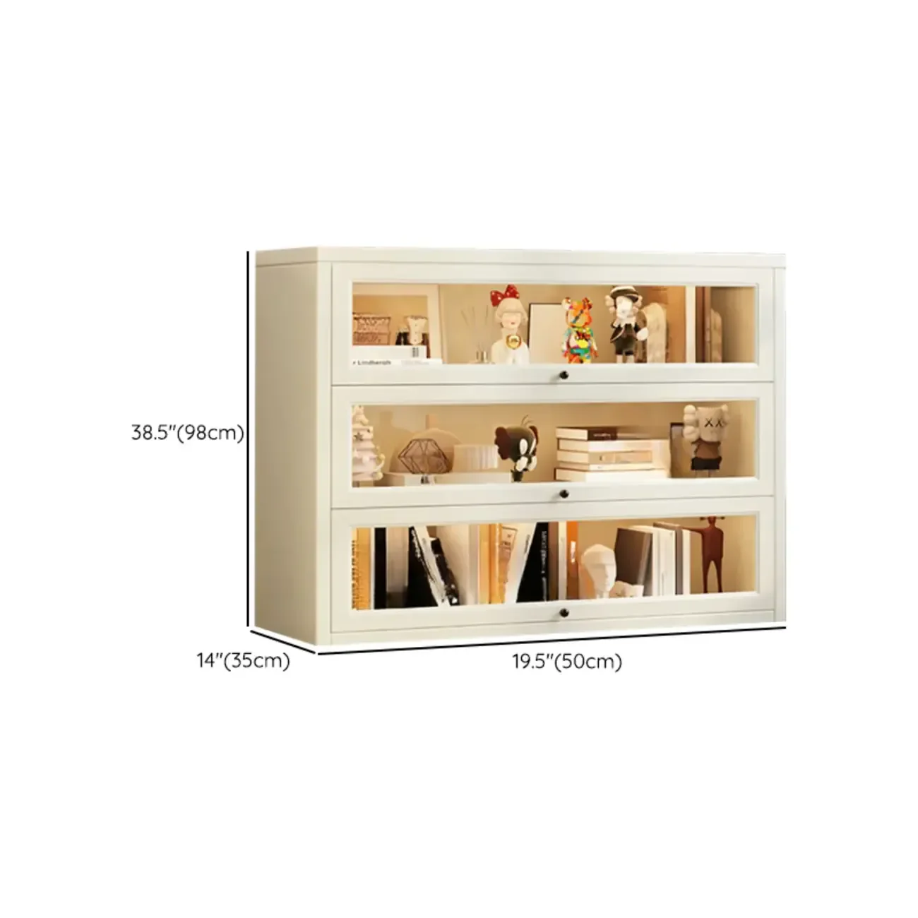 Chalk Vertical Bookshelves with 3 Cabinets, 3-Shelf Alloy Frame and Closed Back