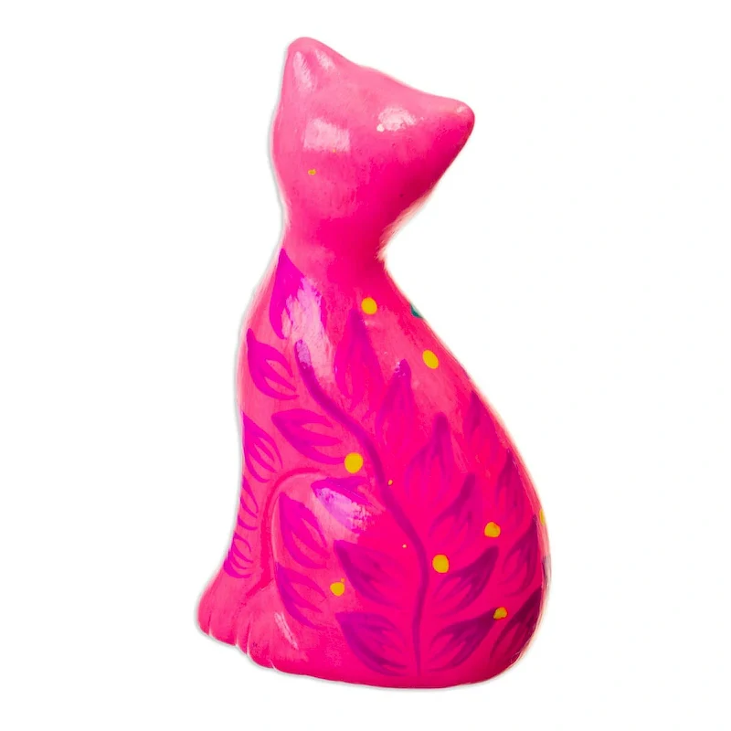 Novica Handmade Sweet Cat In Pink Ceramic Figurine