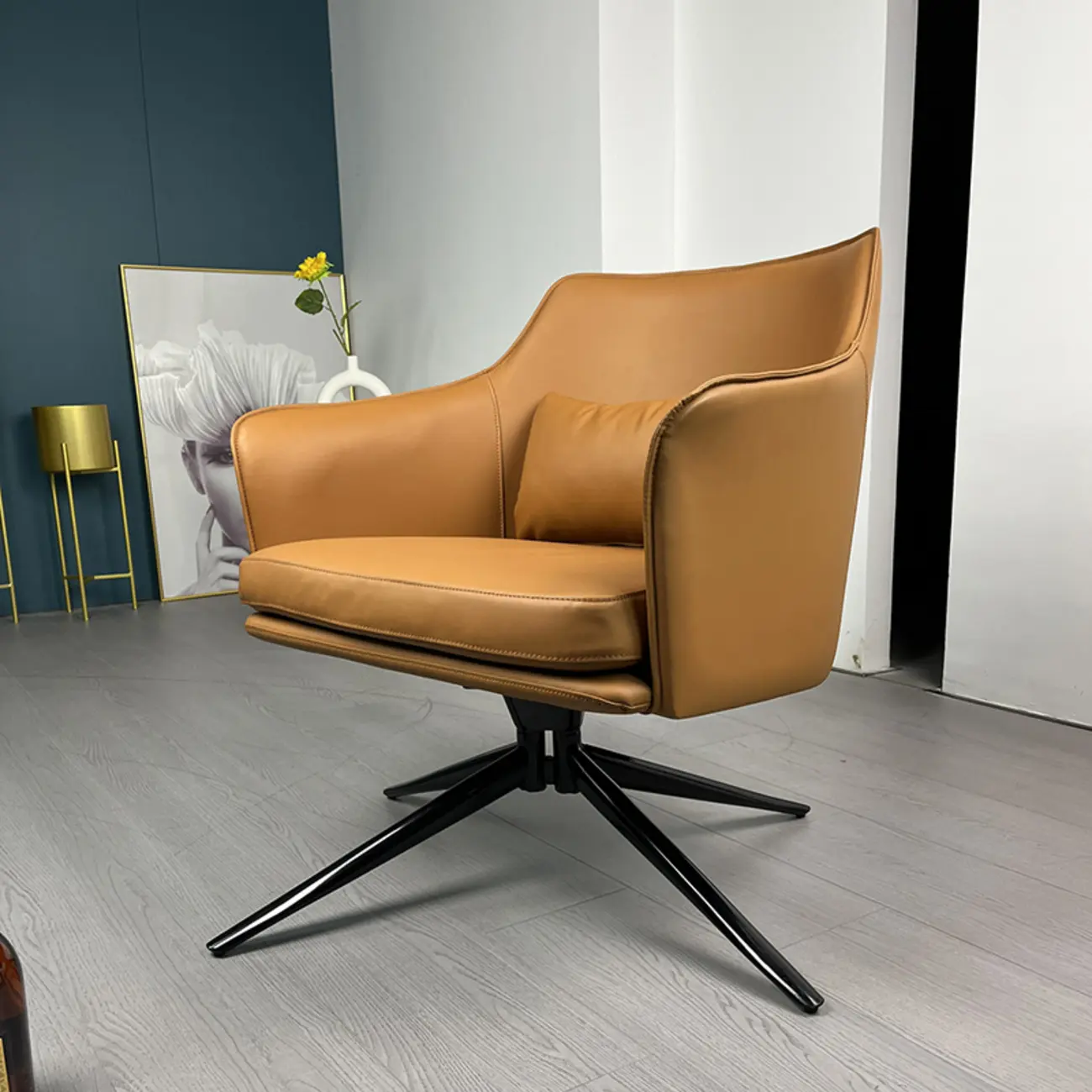 Modern Leather Flared Arm Armchair - Light Brown