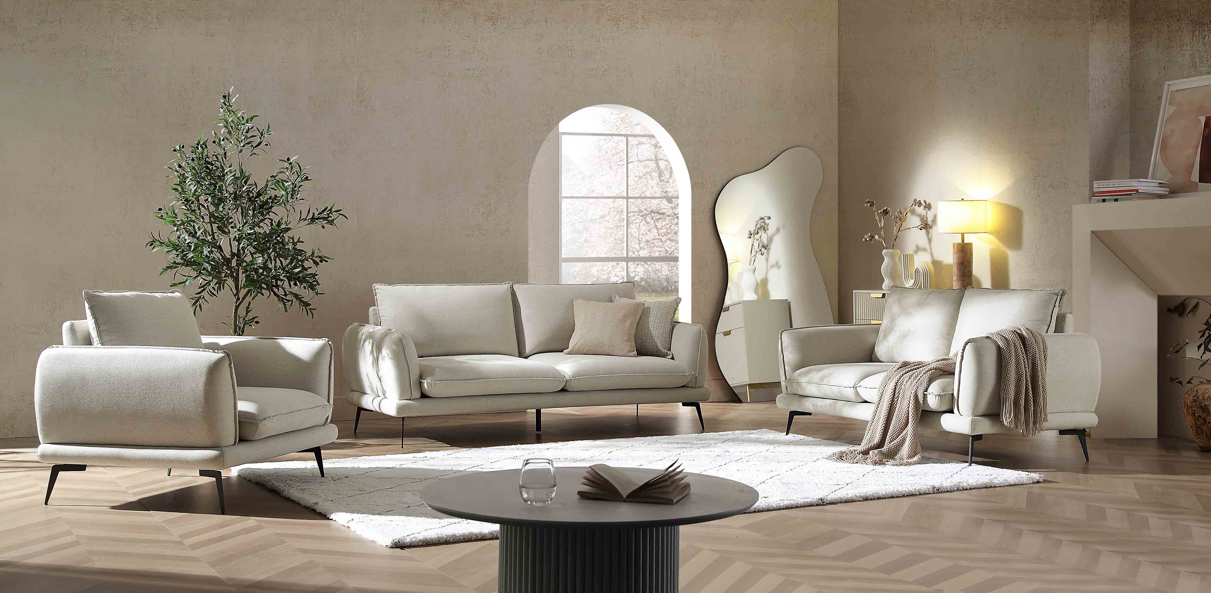 Oatmeal Fabric Sofa, 2-Seater