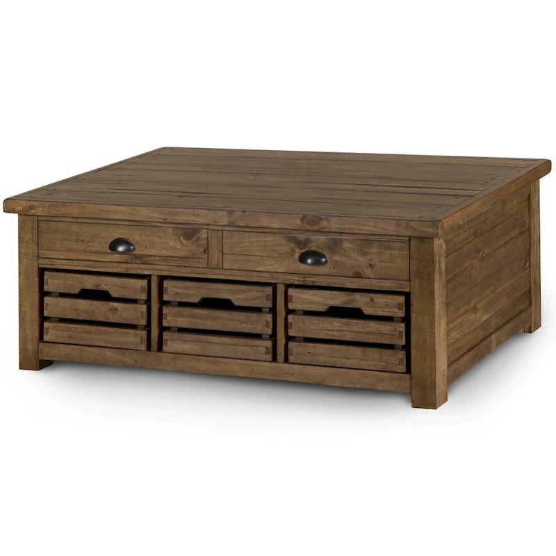 Stratton Rustic Warm Nutmeg Lift Top Storage Coffee Table with Casters