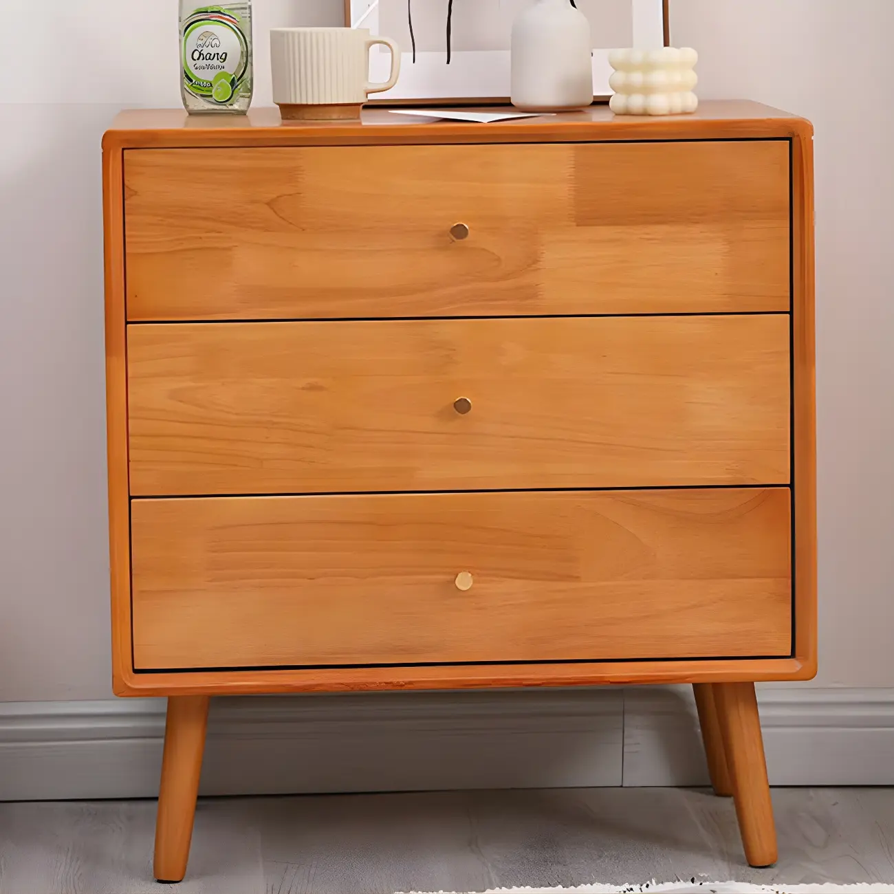 Compact Natural Wood Combo Dresser with Cabinet and Drawers