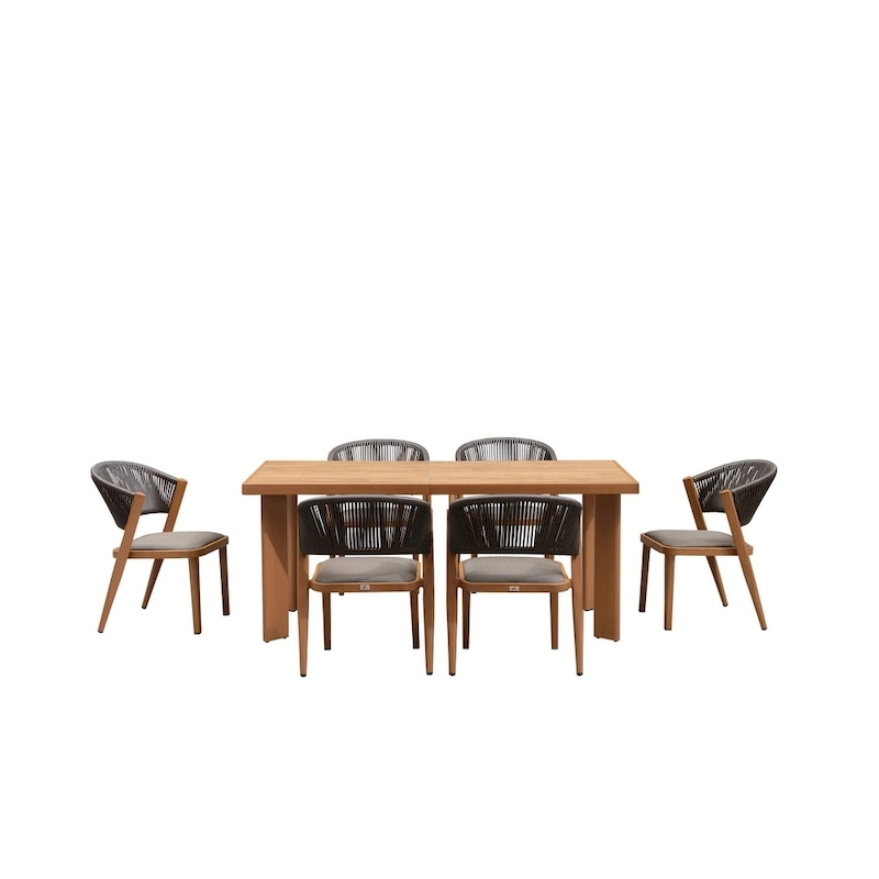 PURPLE LEAF Outdoor Dining Set Teak Aluminum Patio Furniture Set Dining Table And Wicker Chairs