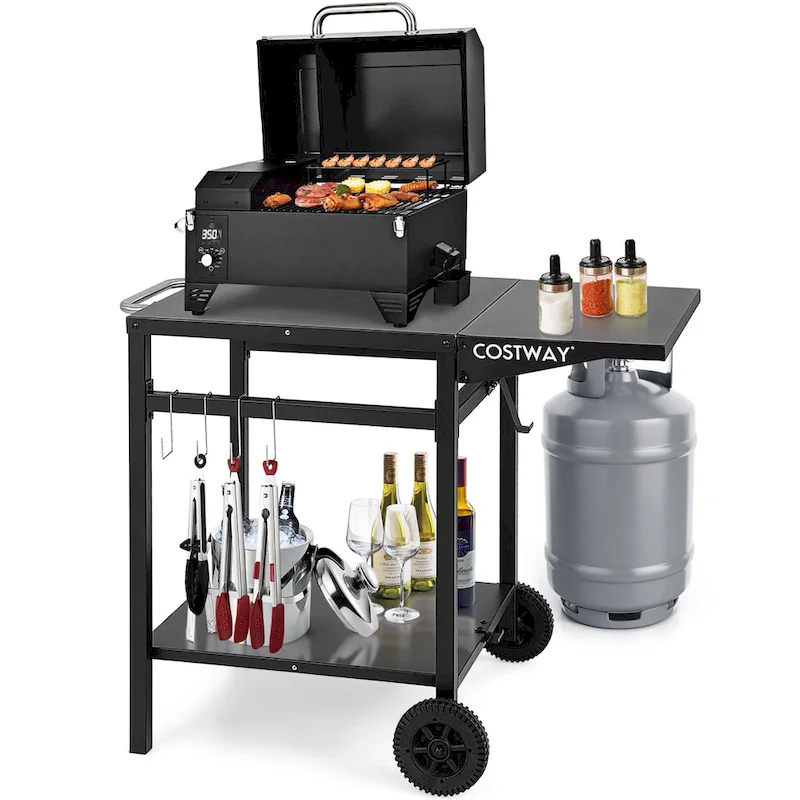 Costway Double-Shelf Movable Dining Cart Table Multifunctional Kitchen - See Details