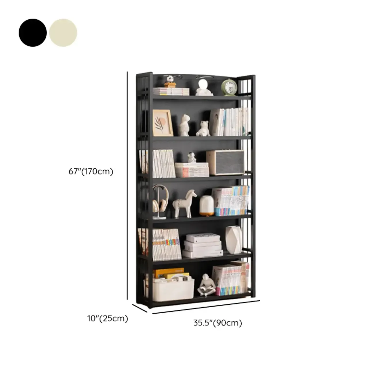 Premium Bamboo Modern Black 5-Shelf Open Bookshelf