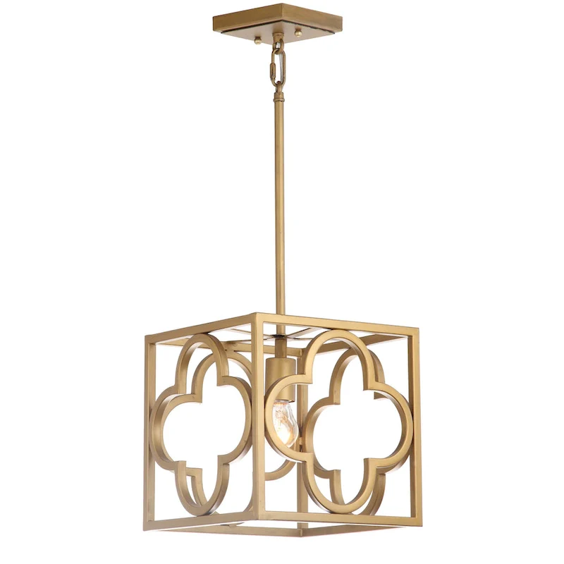 SAFAVIEH Lighting Eirini Gold Quatrefoil Trellis Adjustable Pendant - 10  W x 10  D x 14-50  H - 10Wx10Dx50H